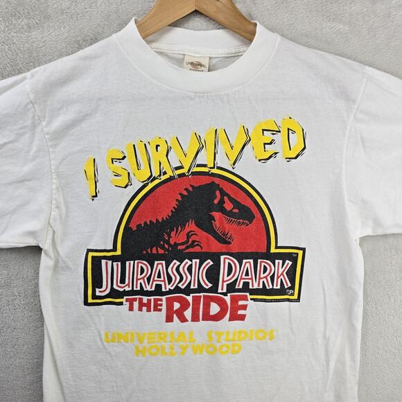 Vintage Jurassic Park Shirt Medium Survived The Ride Universal Studios 90s 1996 - Picture 2 of 9